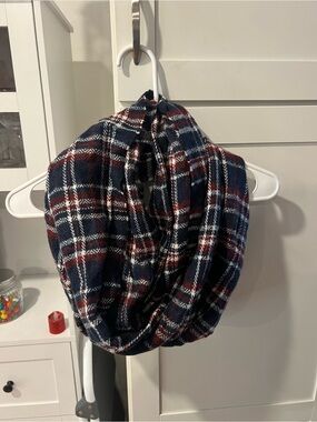 Plaid Infinity Scarf in Navy, Burgundy & White